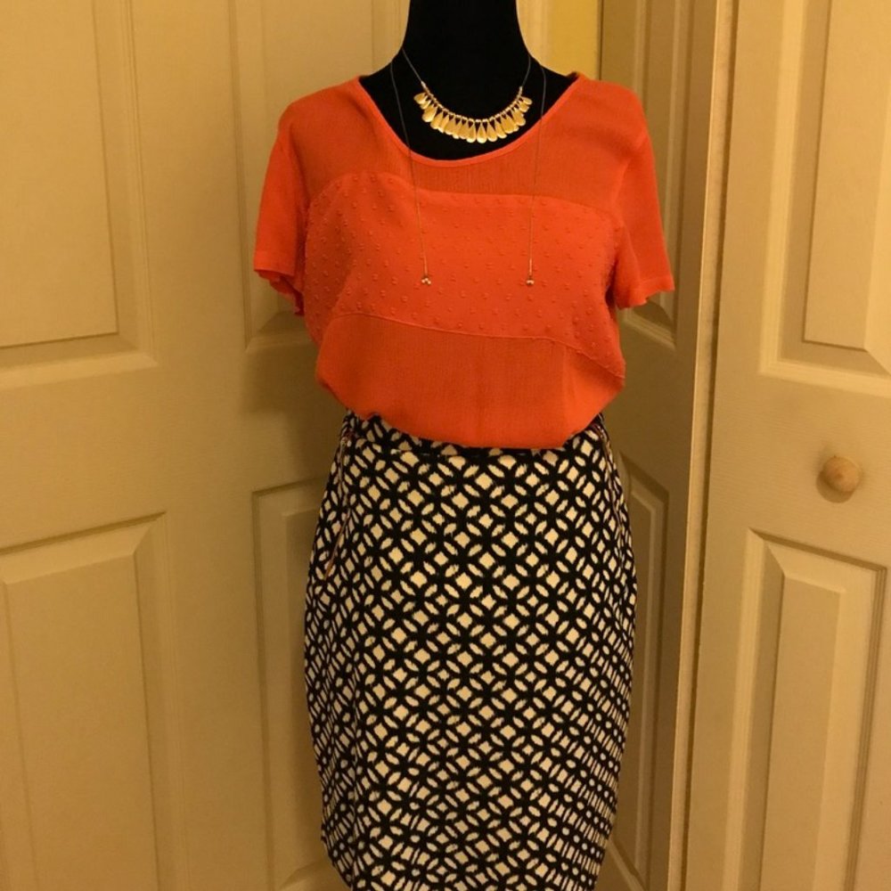 Black and white skirt with Orange Blouse